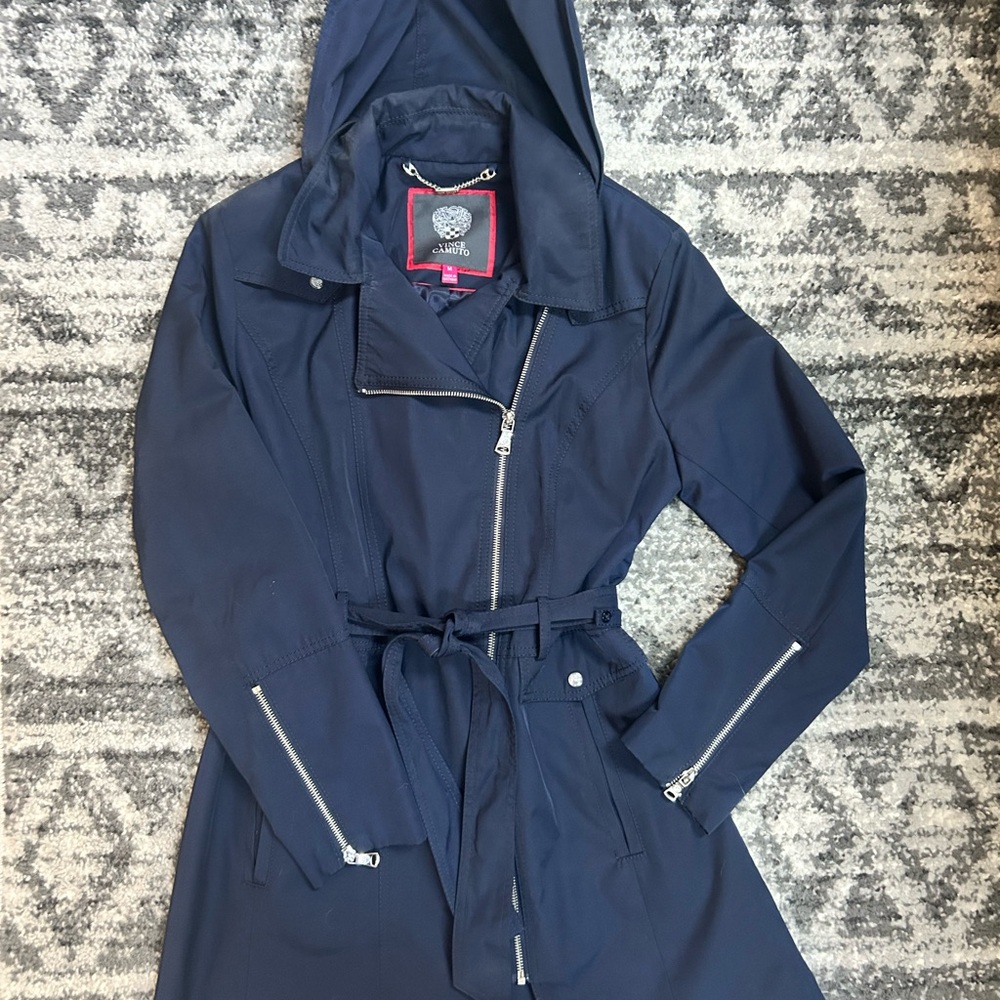 Vince Camuto Navy Trench Raincoat with Detachable Hood